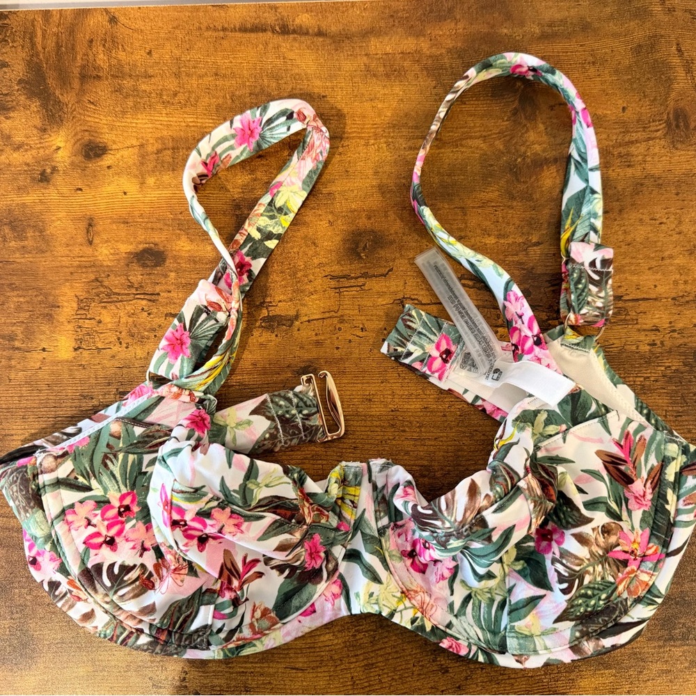 Victoria's Secret Floral Bikini Top - Pink and Green